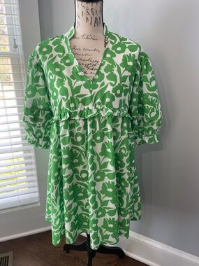 entro Green & White Floral Casual Empire Dress